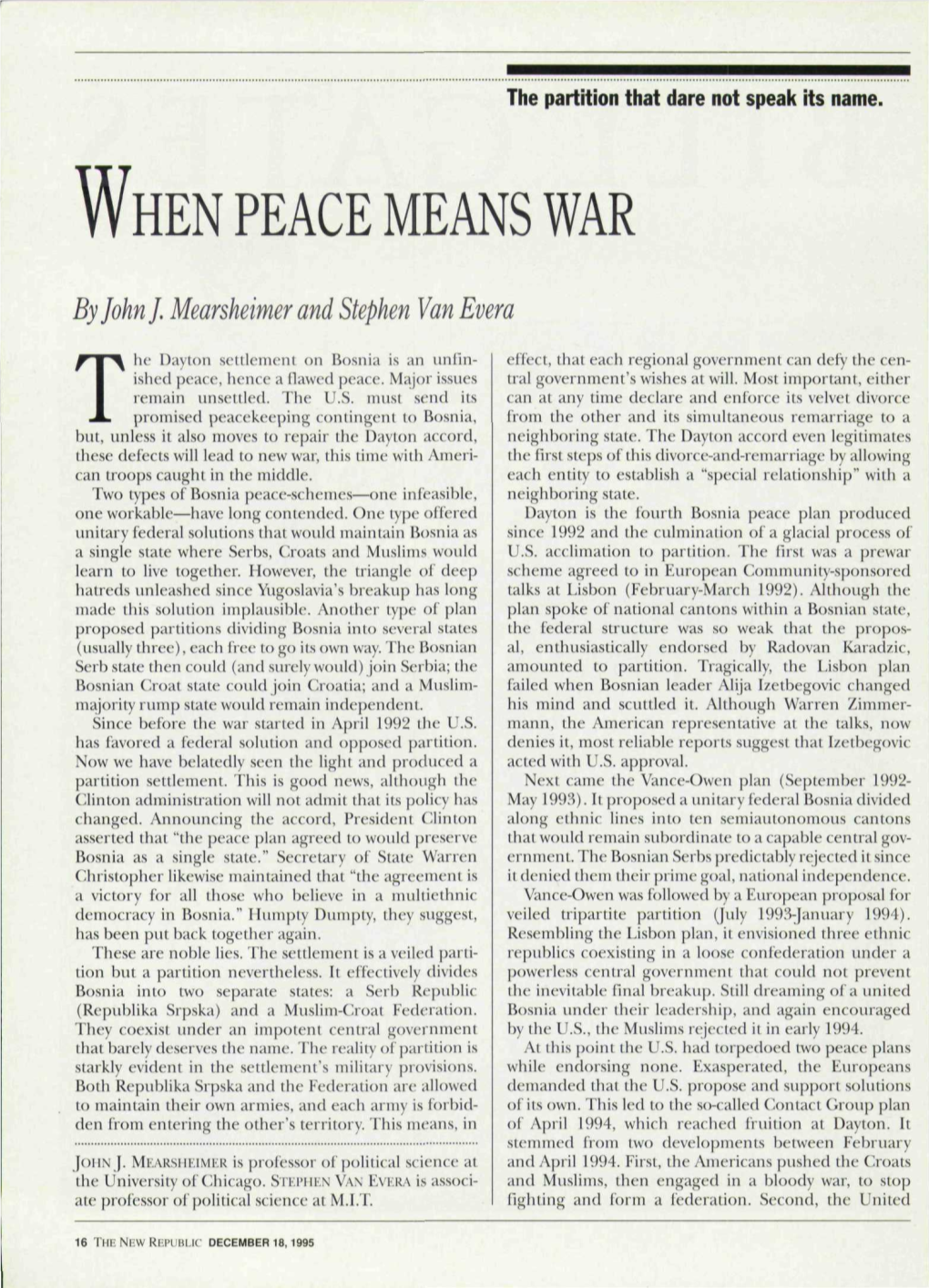 When Peace Means War