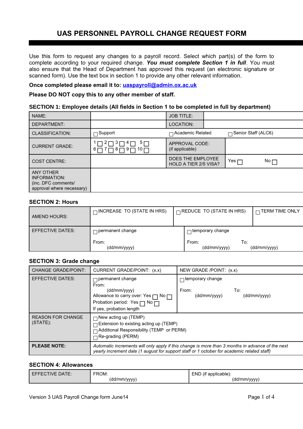 Uas Personnel Payroll Change Request Form