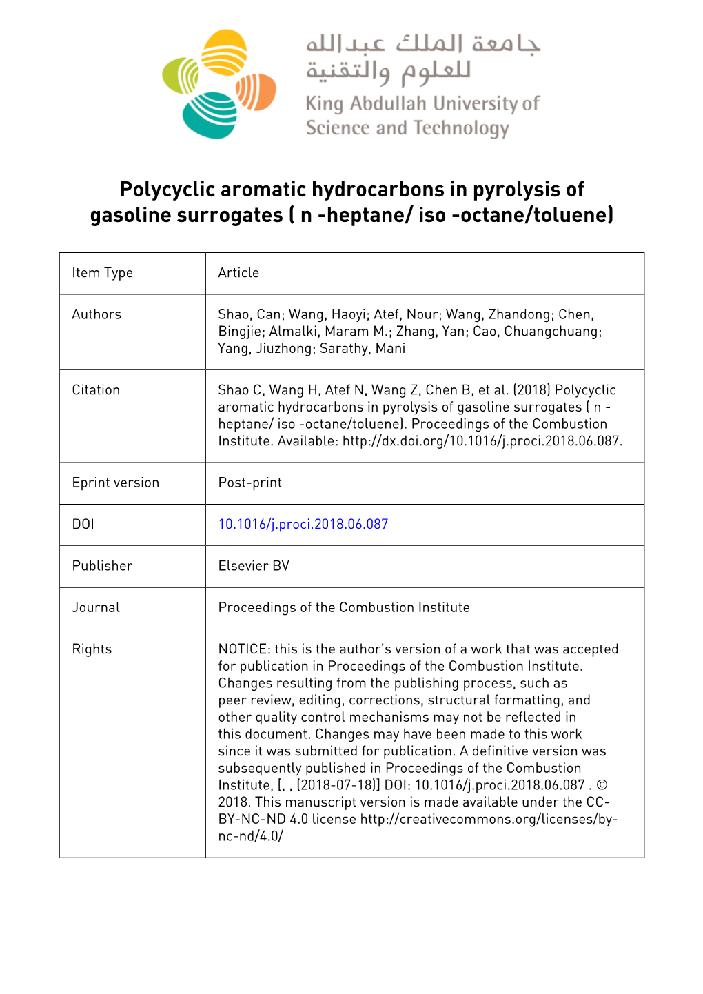 Polycyclic Aromatic Hydrocarbons in Pyrolysis of Gasoline Surrogates ( N -Heptane/ Iso -Octane/Toluene)