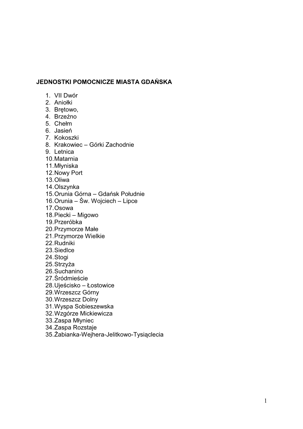 1 JEDNOSTKI POMOCNICZE MIASTA GDAŃSKA 1. VII Dwór 2. Aniołki 3