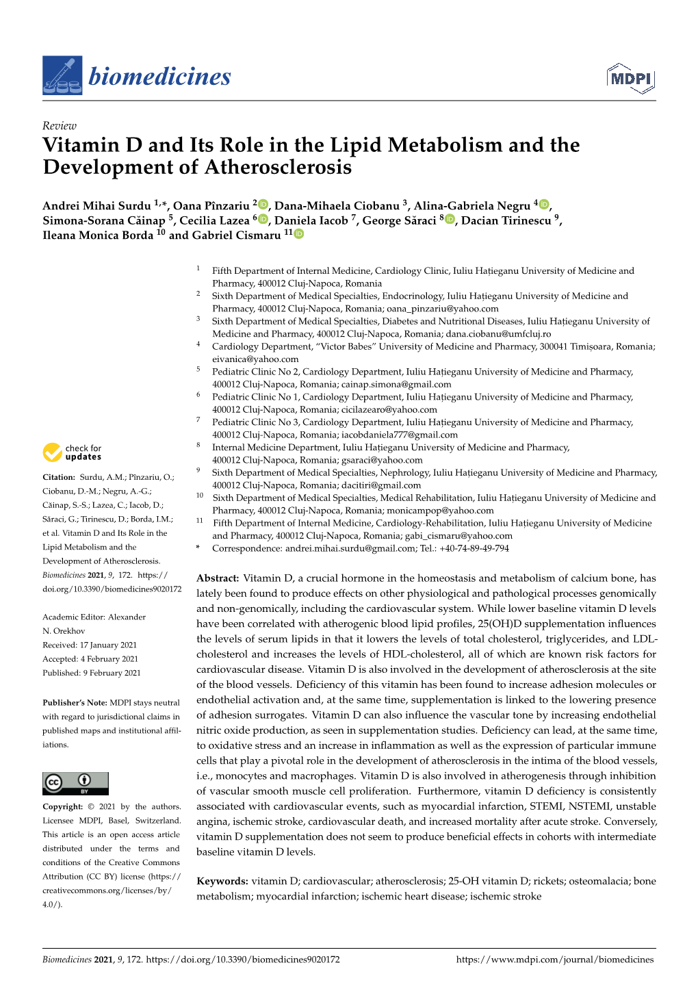 Vitamin D and Its Role in the Lipid Metabolism and the Development of Atherosclerosis