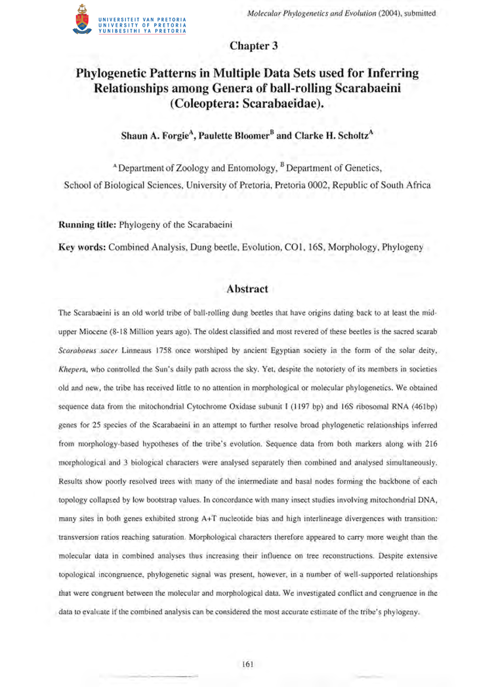 Phylogenetic Patterns in Multiple Data Sets Used for Inferring Relationships Among Genera of Ball-Rolling Scarabaeini (Coleoptera: Scarabaeidae)