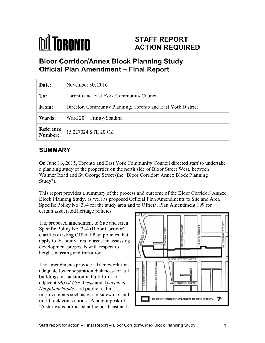 Bloor Corridor/Annex Block Planning Study Official Plan Amendment – Final Report