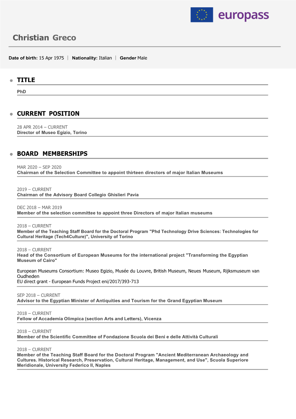 Title Current Position Board Memberships