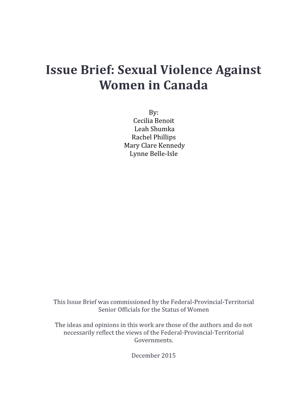 Issue Brief: Sexual Violence Against Women in Canada