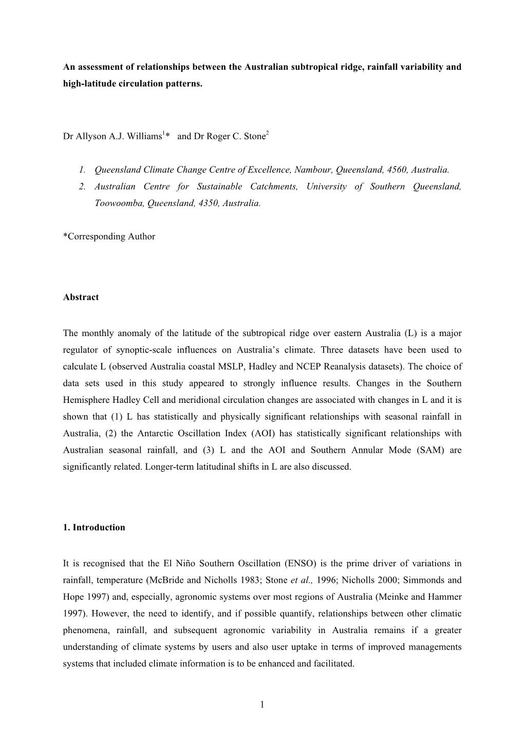 The Australian Subtropical Ridge and High-Latitude Circulation Patterns