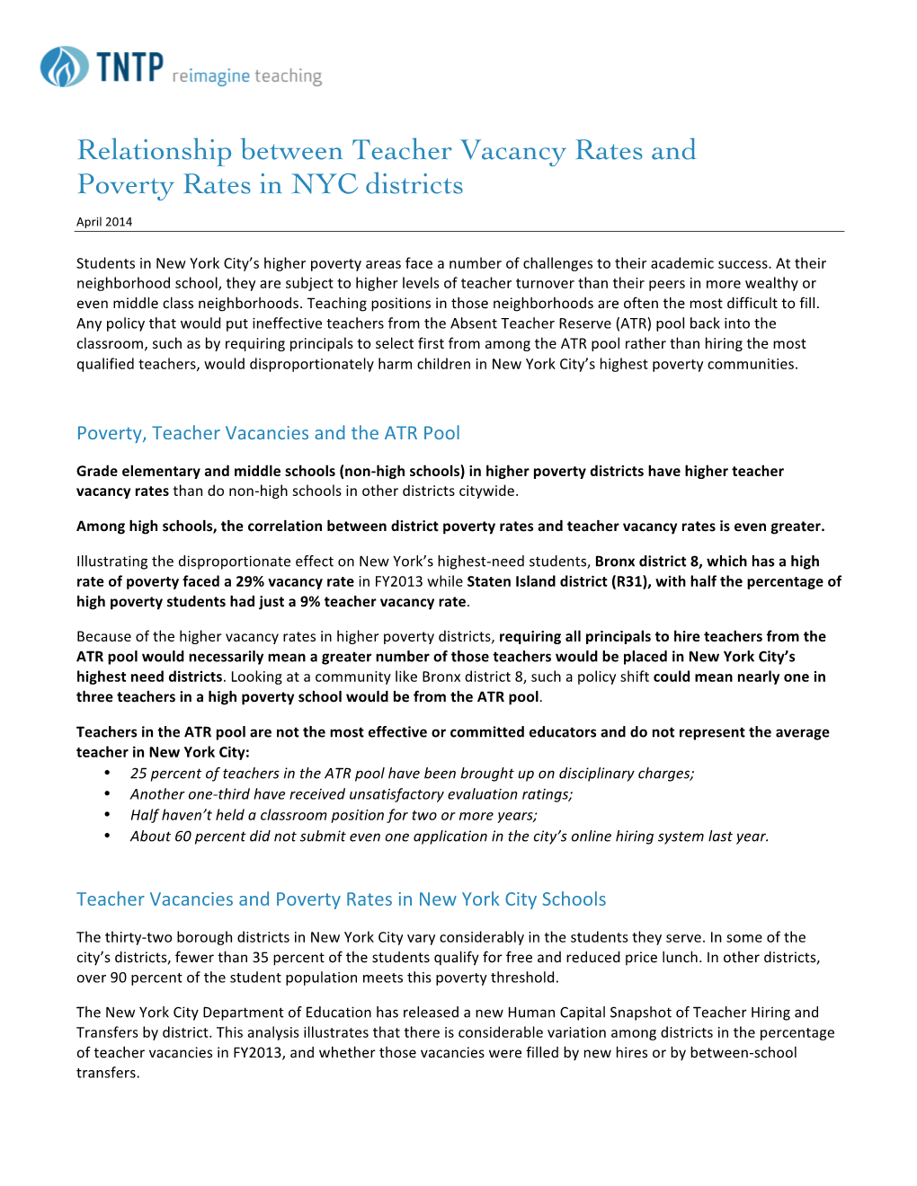 Relationship Between Teacher Vacancy Rates and Poverty Rates in NYC Districts