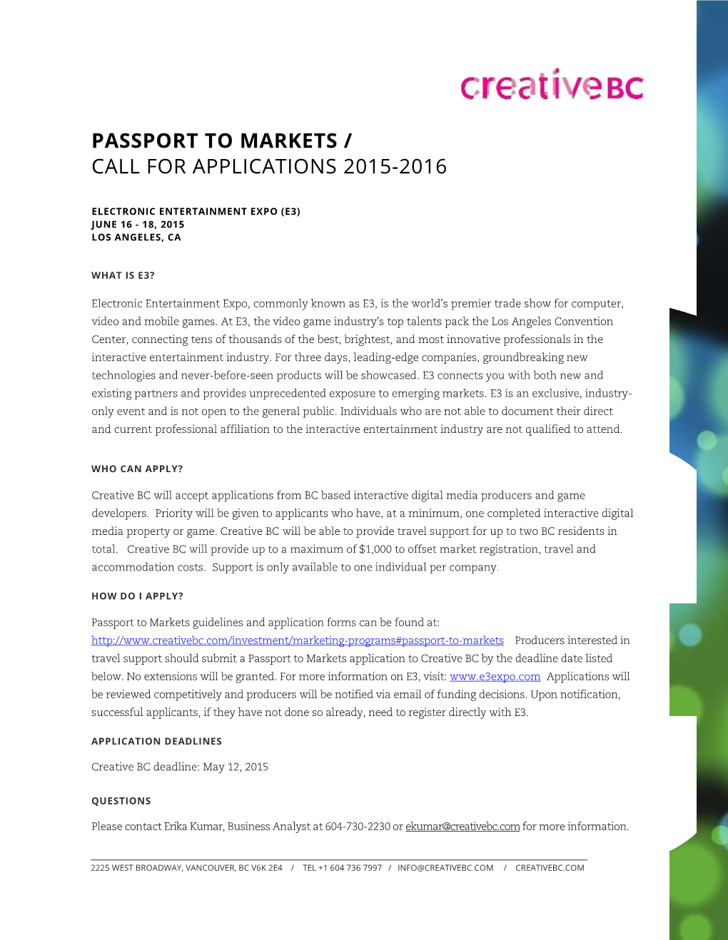 Passport to Markets / Call for Applications 2015-2016