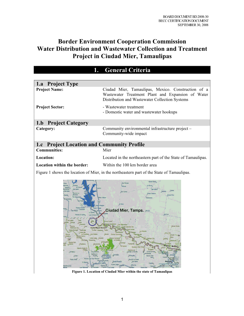 Border Environment Cooperation Commission Water Distribution and Wastewater Collection and Treatment Project in Ciudad Mier, Tamaulipas