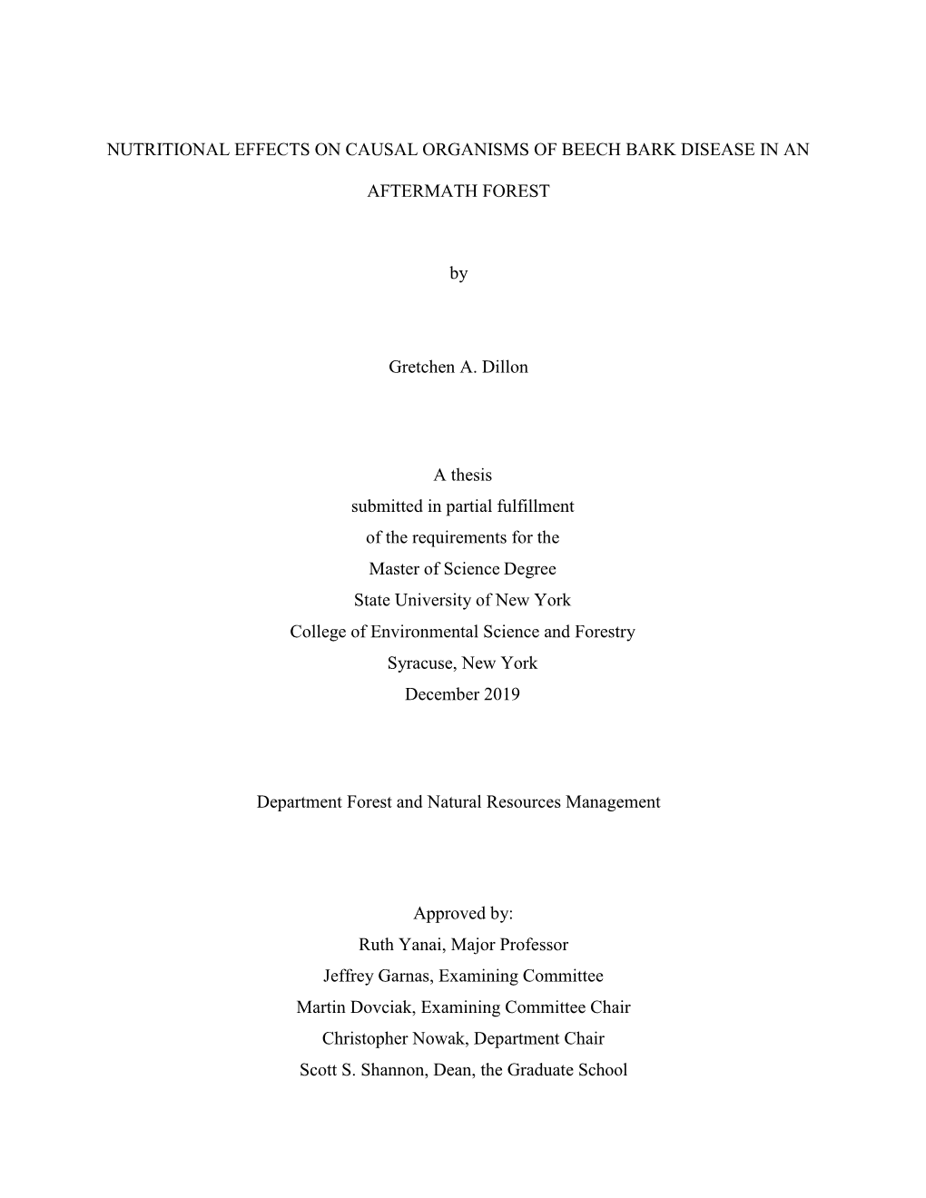 Nutritional Effects on Causal Organisms of Beech Bark Disease in An