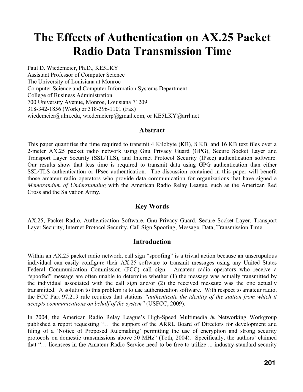 The Effects of Authentication on AX.25 Packet Radio Data Transmission Time