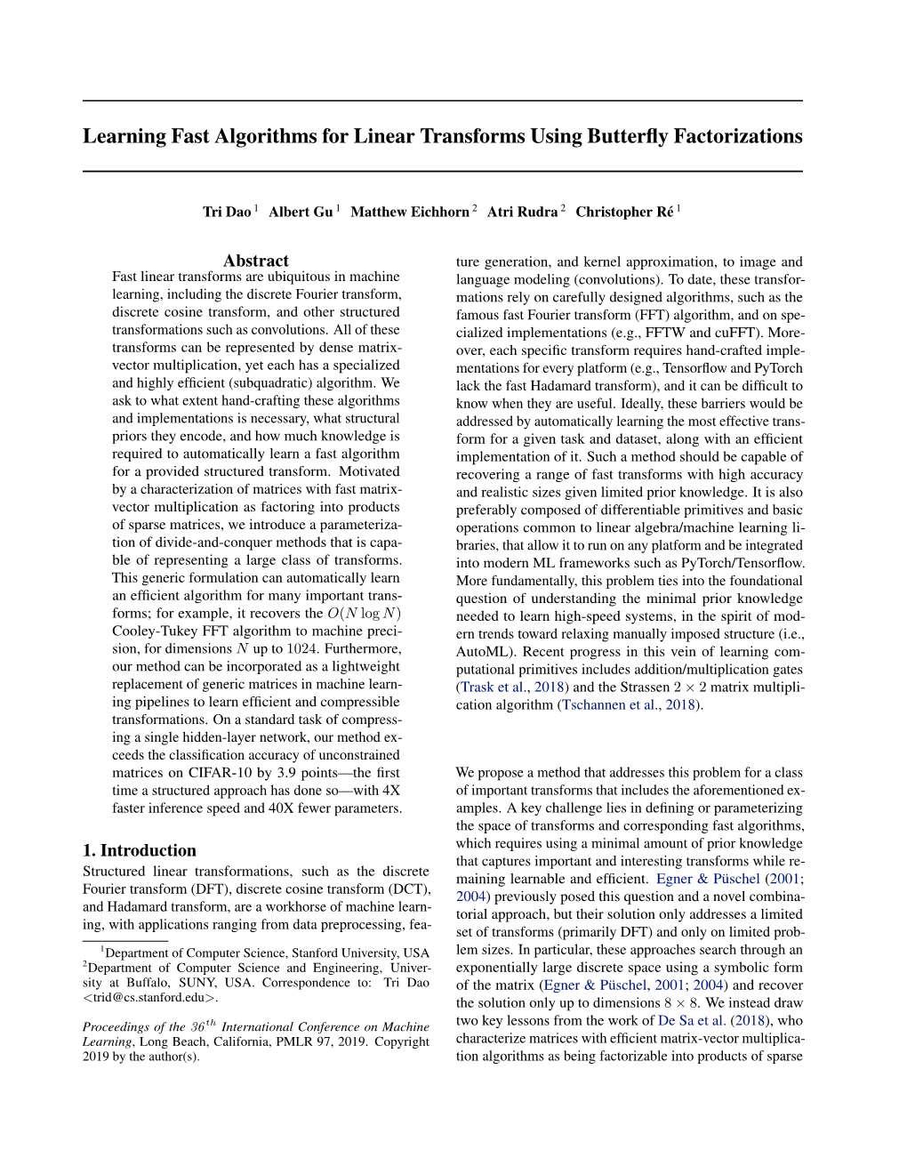 Learning Fast Algorithms for Linear Transforms Using Butterfly Factorizations