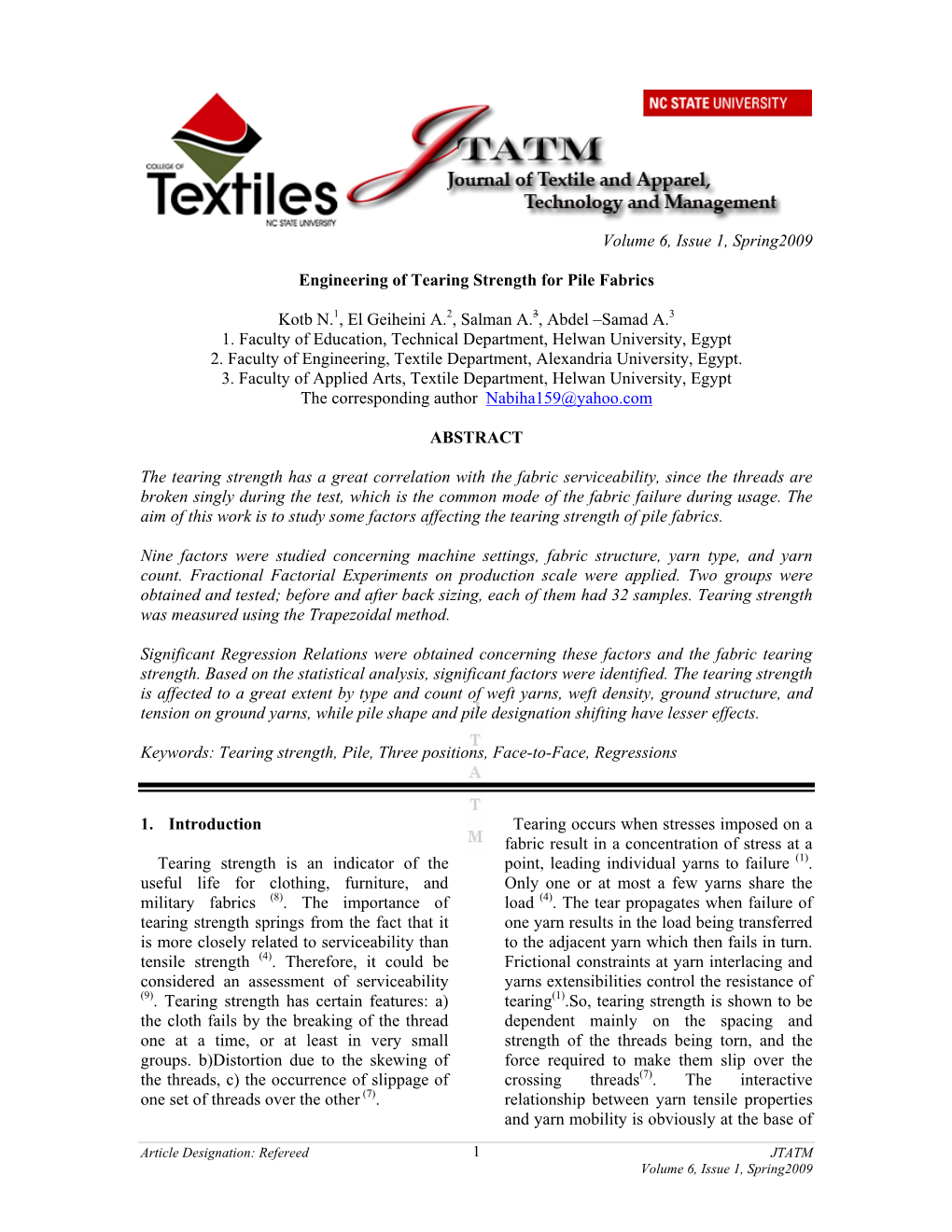 Engineering of Tearing Strength for Pile Fabrics