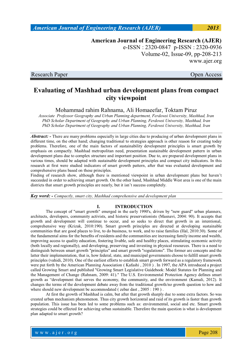 Studying of Effective Urban Development Plans in Mashhad