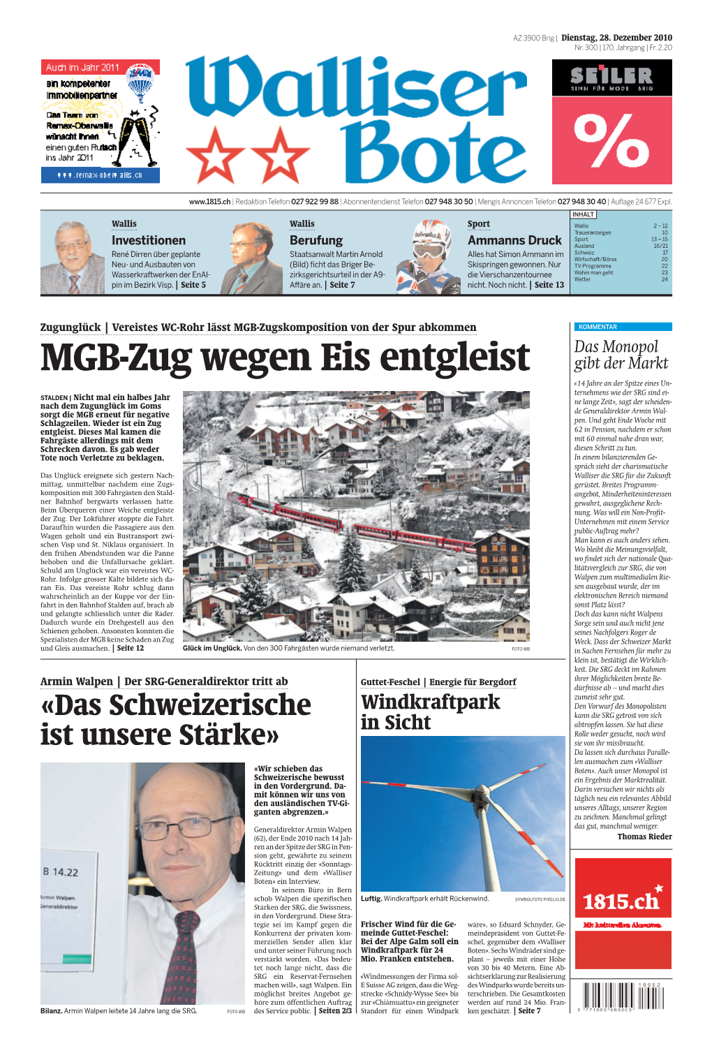 MGB-Zug Wegen Eis Entgleist