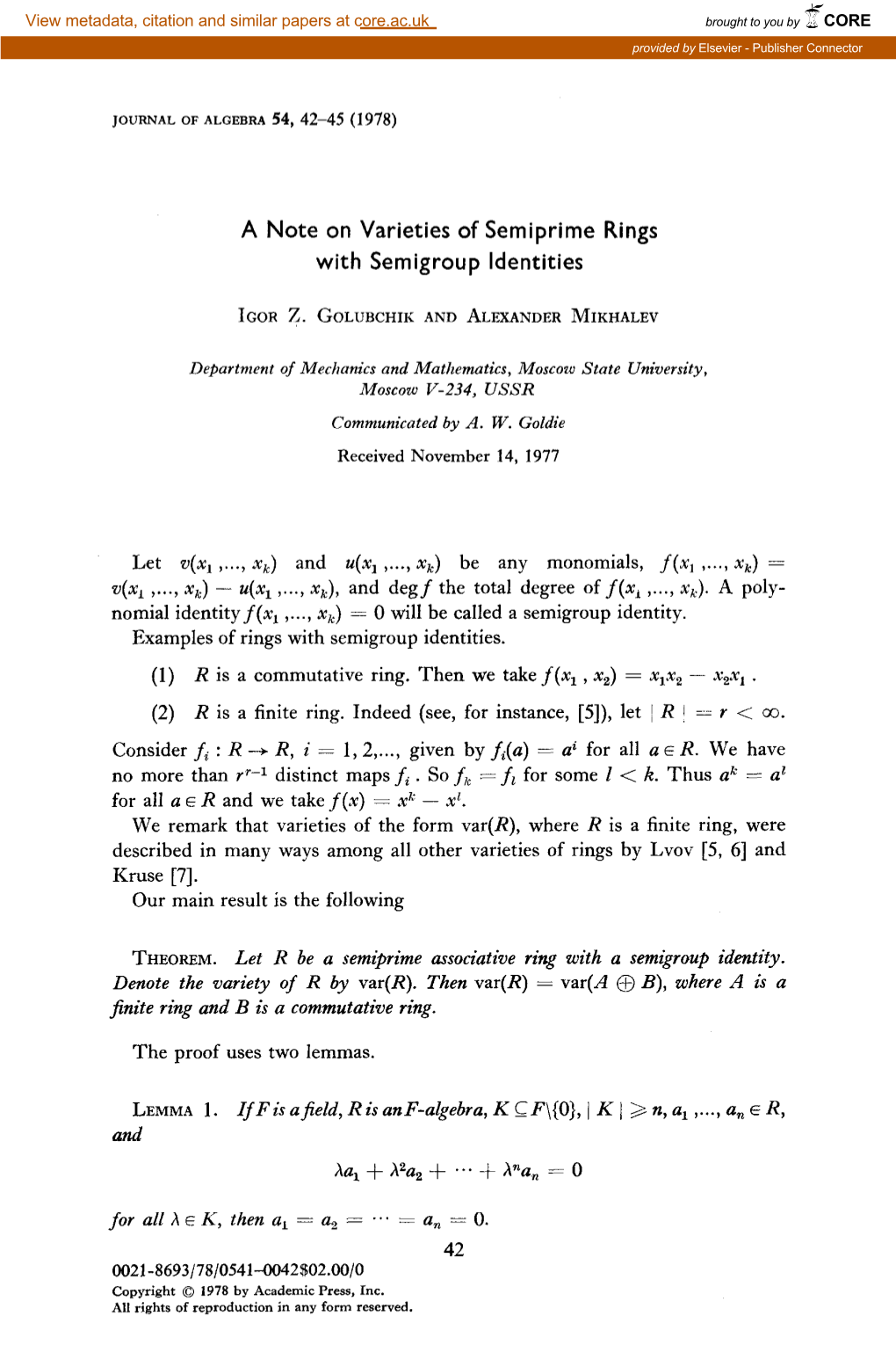 A Note on Varieties of Semiprime Rings with Semigroup Identities