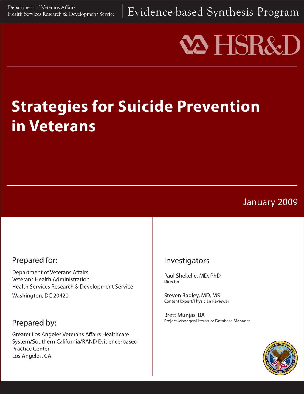 Strategies for Suicide Prevention in Veterans