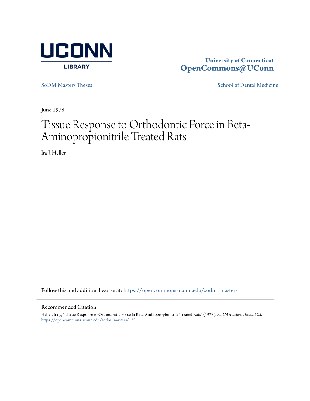 Tissue Response to Orthodontic Force in Beta-Aminopropionitrile Treated Rats" (1978)