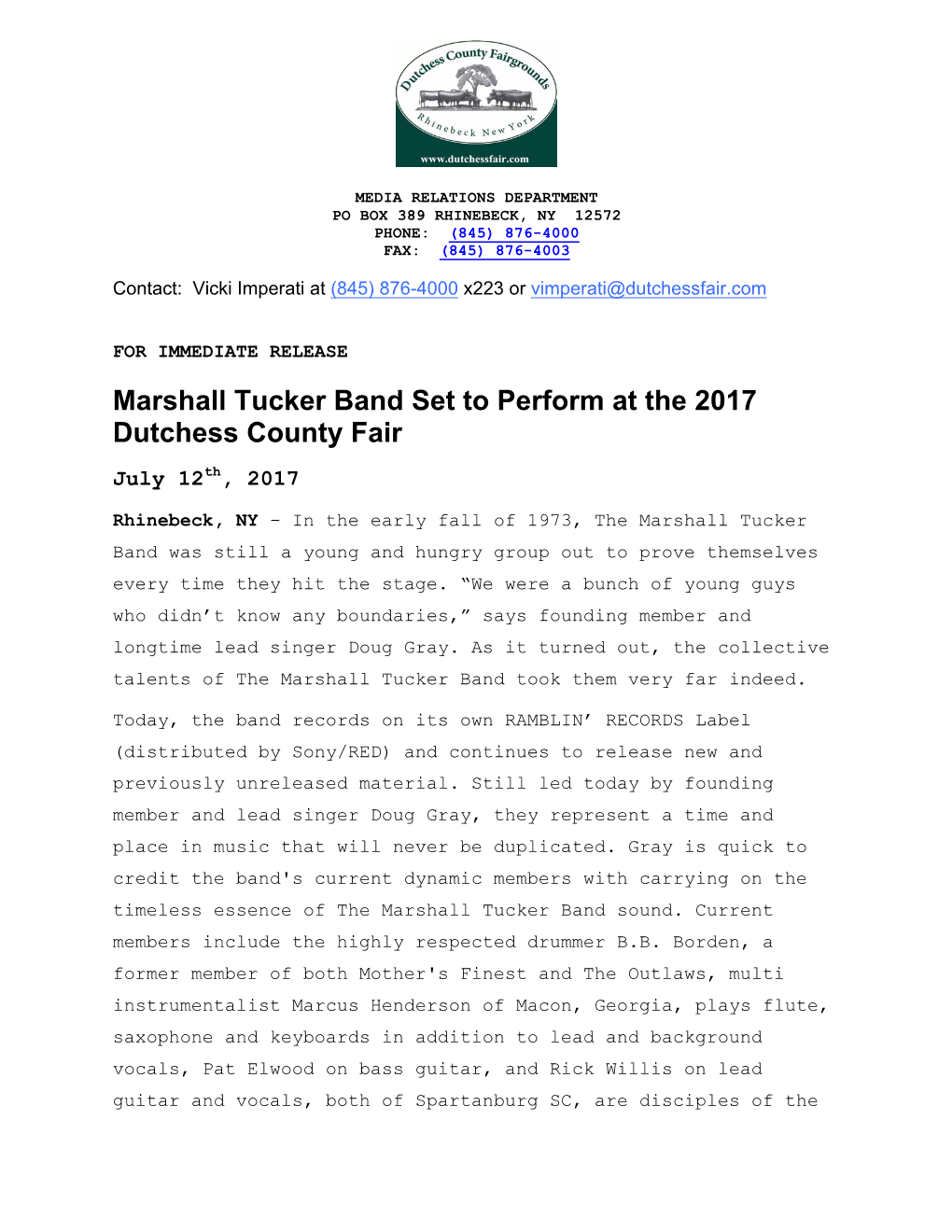 Marshall Tucker Band Set to Perform at the 2017 Dutchess County Fair