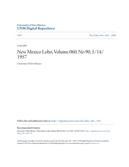 New Mexico Lobo, Volume 060, No 90, 5/14/1957." 60, 90 (1957)