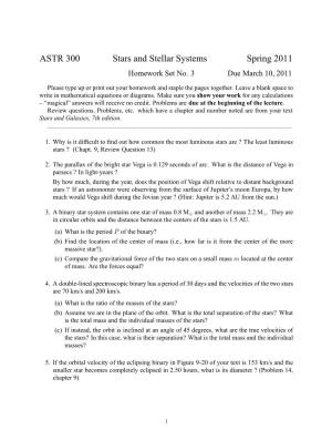 ASTR 300 Stars and Stellar Systems Spring 2011 Homeworksetno.3 Duemarch10,2011