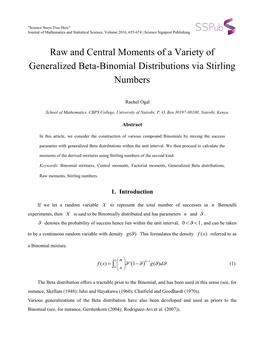 Raw and Central Moments of a Variety of Generalized Beta-Binomial Distributions Via Stirling Numbers