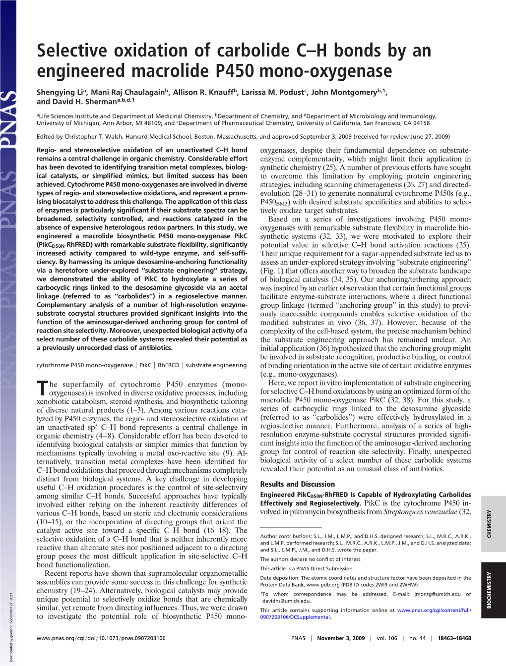 Selective Oxidation of Carbolide C–H Bonds by an Engineered Macrolide P450 Mono-Oxygenase