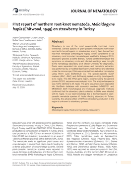 First Report of Northern Root-Knot Nematode, Meloidogyne Hapla (Chitwood, 1949) on Strawberry in Turkey