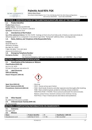 Palmitic Acid 95% FGK Safety Data Sheet According to Federal Register / Vol