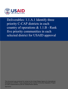 1.1.A.1 Identify Three Priority C-CAP Districts in Each Country of Operations & 1.1.B - Rank Five Priority Communities in Each Selected District for USAID Approval