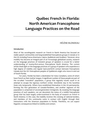 Québec French in Florida: North American Francophone Language Practices on the Road