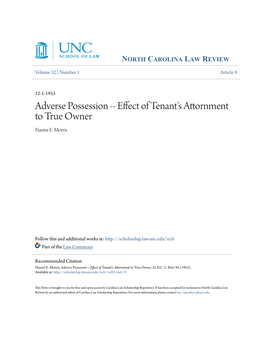 Adverse Possession -- Effect of Tenant's Attornment to True Owner Naomi E