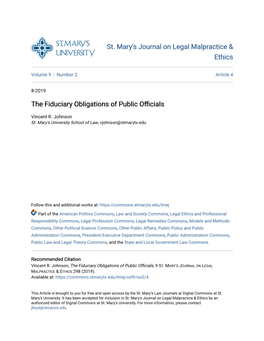 The Fiduciary Obligations of Public Officials