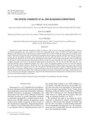 THE CRYSTAL CHEMISTRY of As- and Sb-BEARING DUMORTIERITE