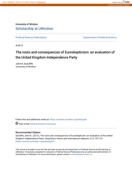 The Roots and Consequences of Euroskepticism: an Evaluation of the United Kingdom Independence Party