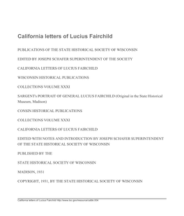 California Letters of Lucius Fairchild