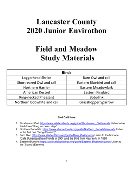 Lancaster County 2020 Junior Envirothon Field and Meadow