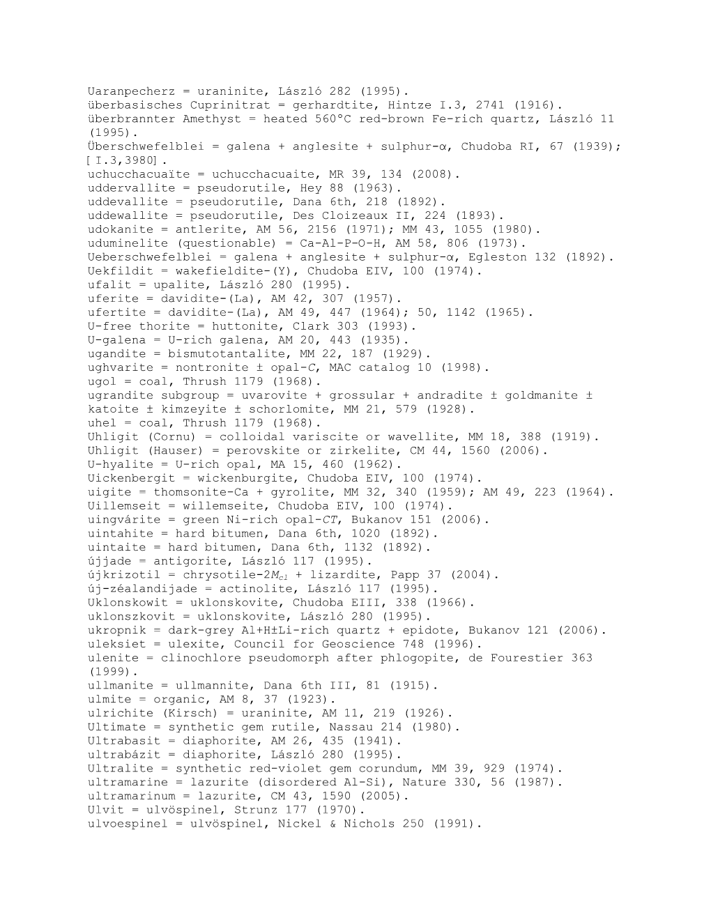 Glossary of Obsolete Mineral Names