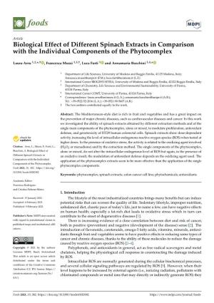 Biological Effect of Different Spinach Extracts in Comparison with the Individual Components of the Phytocomplex