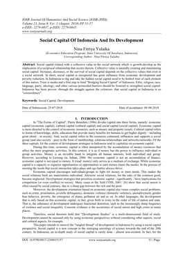 Social Capital of Indonesia and Its Development