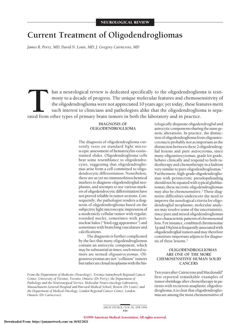 Current Treatment of Oligodendrogliomas