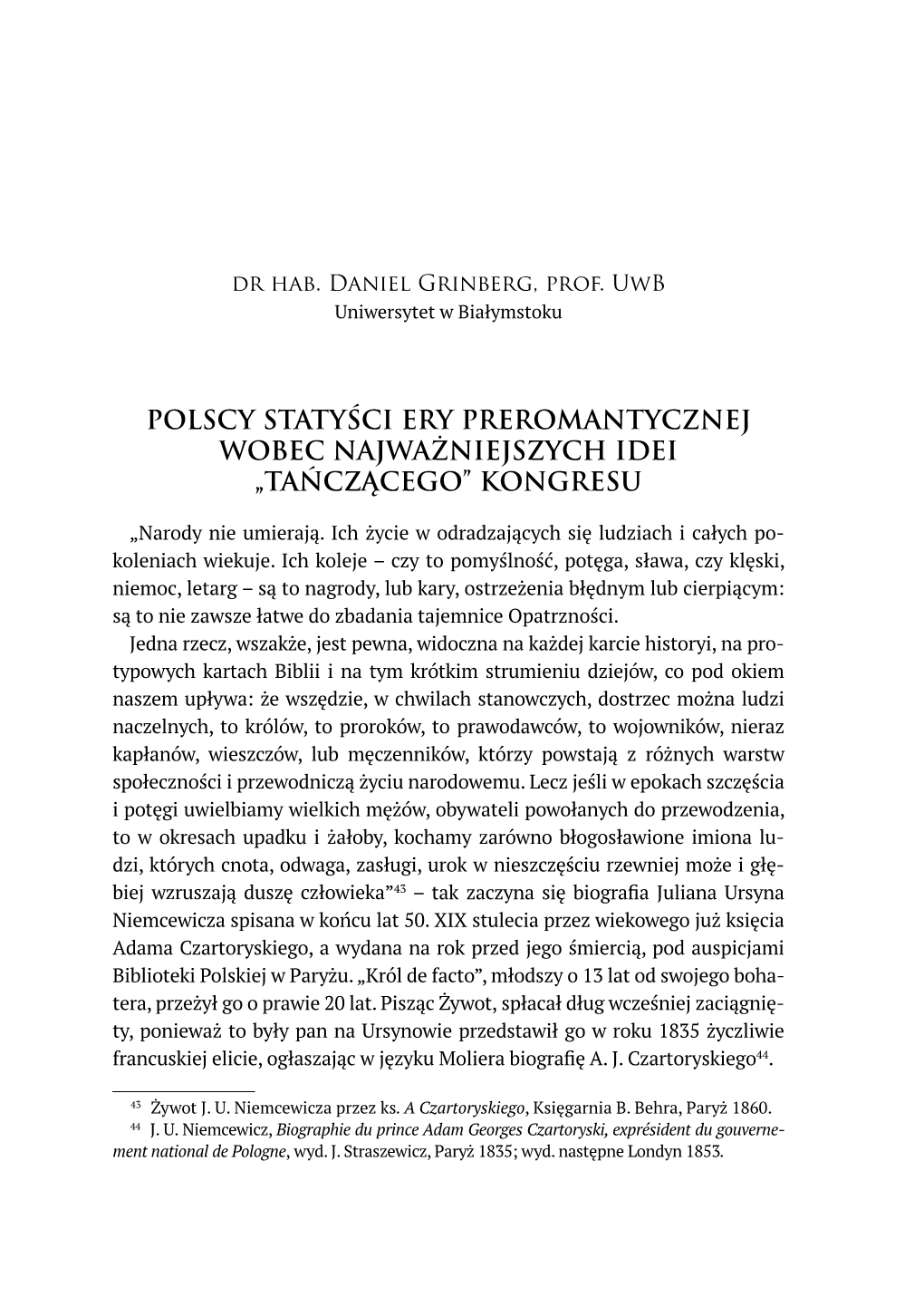 Polscy Statyści Ery Preromantycznej Wobec Najważniejszych Idei „Tańczącego” Kongresu