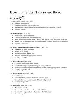 How Many Sts. Teresa Are There Anyway? ~ St