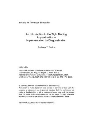An Introduction to the Tight Binding Approximation – Implementation by Diagonalisation