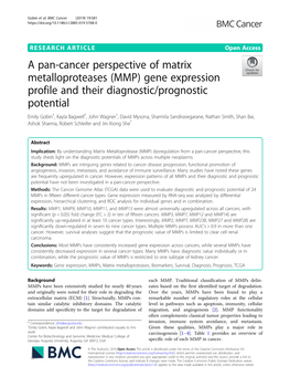 A Pan-Cancer Perspective of Matrix Metalloproteases (MMP) Gene