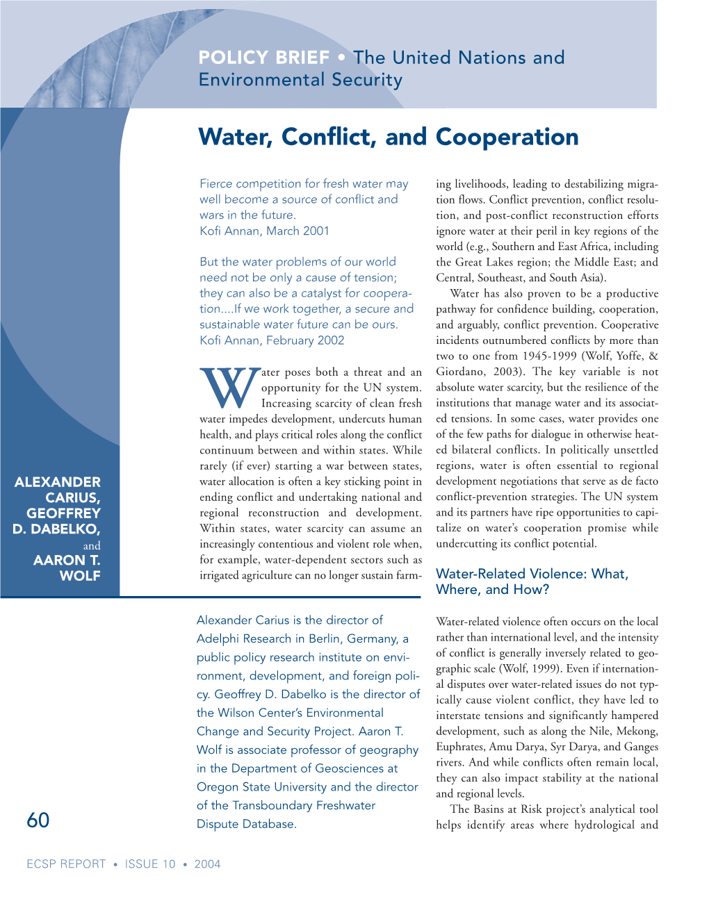 Water, Conflict, and Cooperation