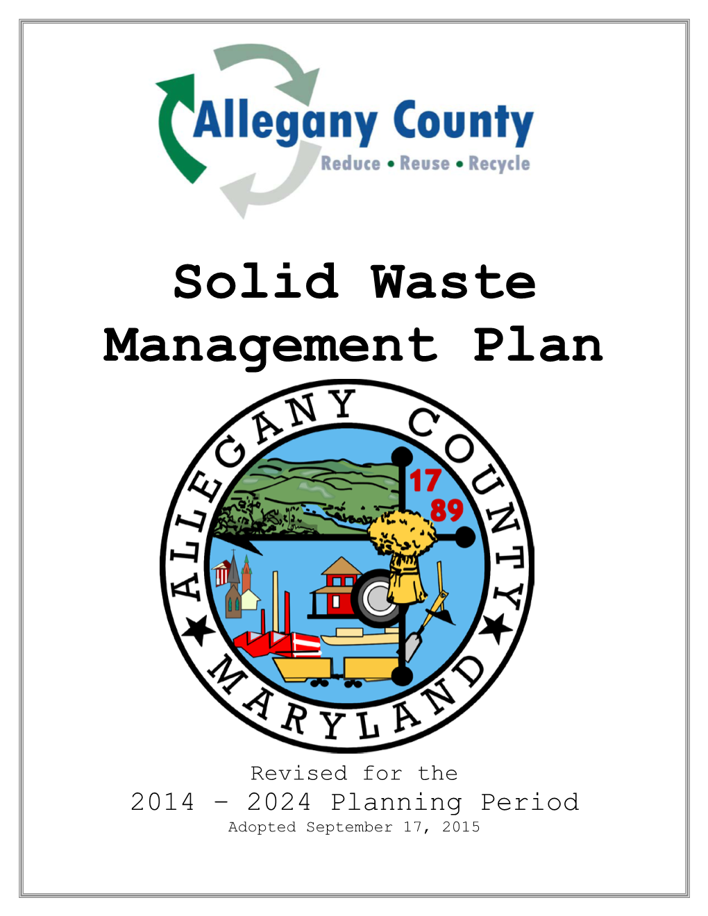 Adopted Allegany County Solid Waste Management Plan 2014-2024