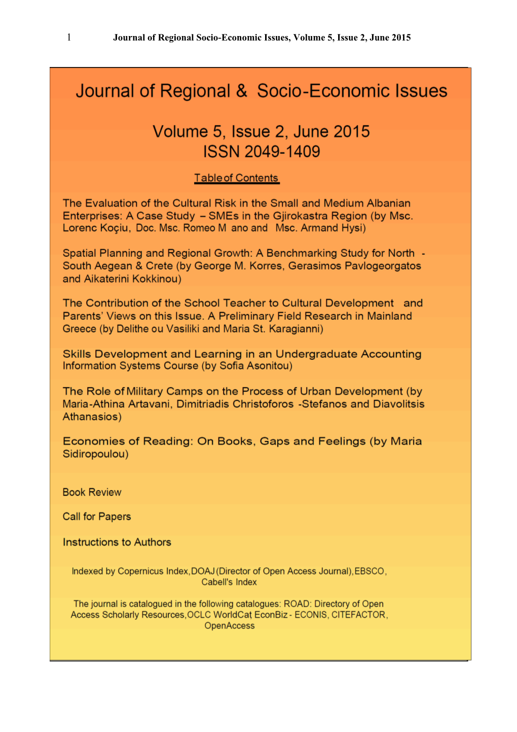 Journal Volume 5, Issue 2, June 2015