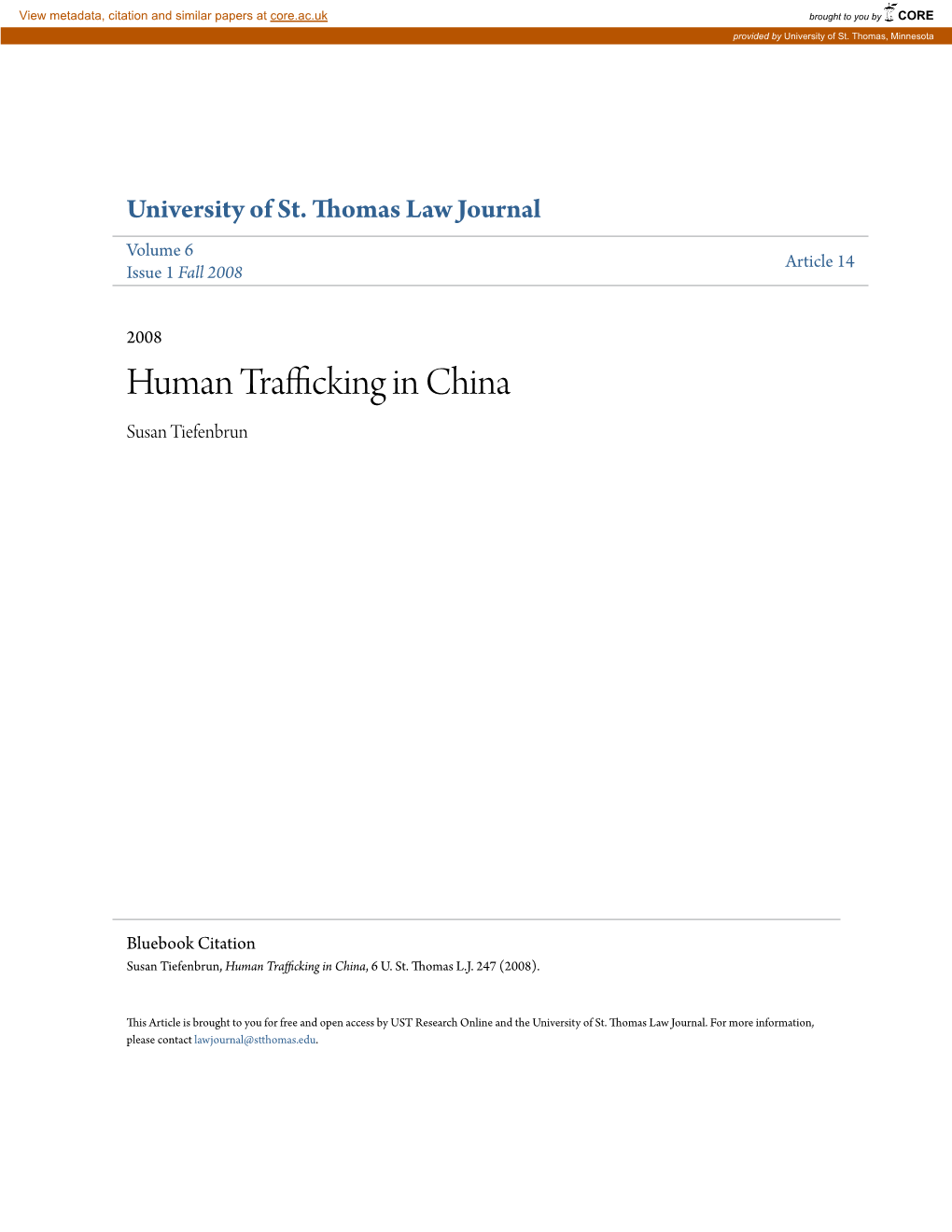 Human Trafficking in China Susan Tiefenbrun