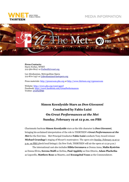 Don Giovanni Conducted by Fabio Luisi on Great Performances at the Met Sunday, February 19 at 12 P.M